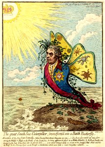 The great South Sea caterpillar, transform'd into a Bath butterfly. (BM 1868,0808.6454)
