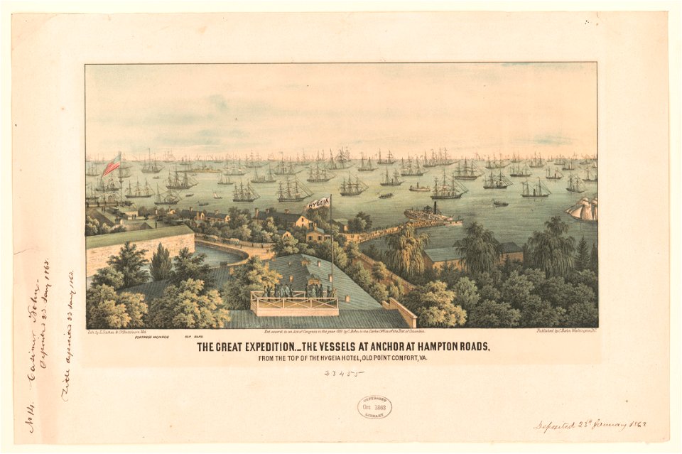 The great expedition- the vessels at anchor at Hampton Roads, from the top of the Hygeia Hotel, Old Point Comfort, Va. LCCN2003656655