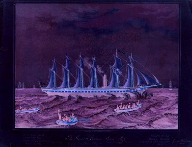 The Great Britain Steam Ship. 1000 Horse Power Length 322 Feet Weight of Iron used in the Ship and Engines 1500 Tons. Breadth 50 Feet. Built at Bristol and Launched 19th July 1843, 3500 Tons RMG PU6715