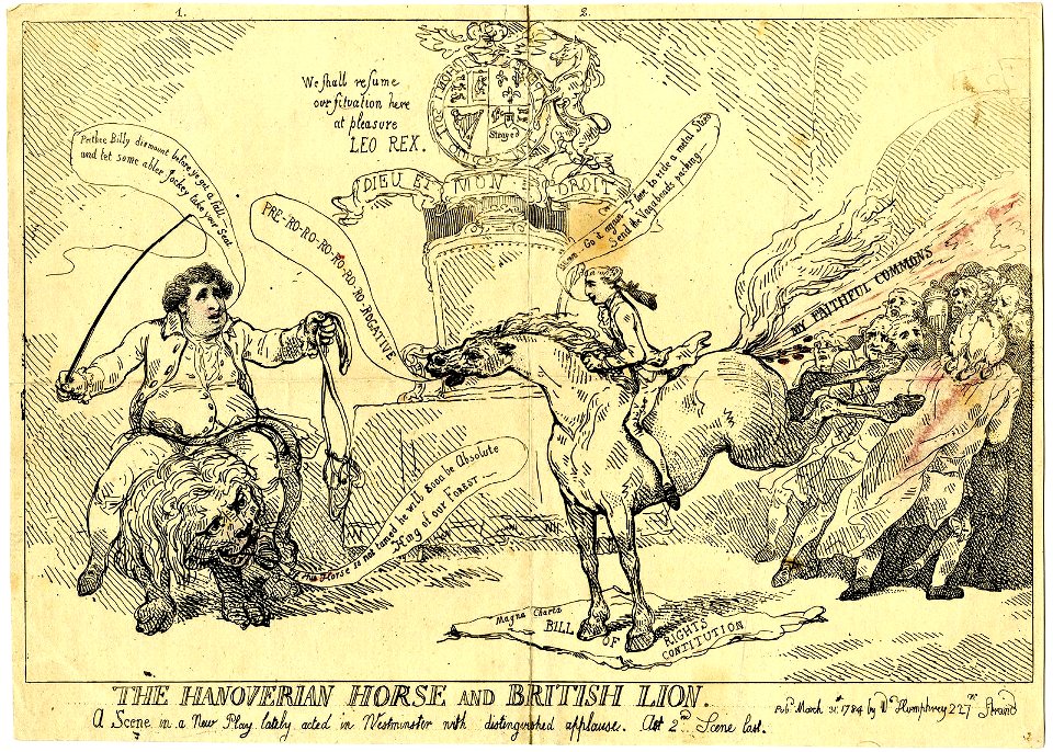 The Hanoverian horse and British lion. (BM J,3.77)