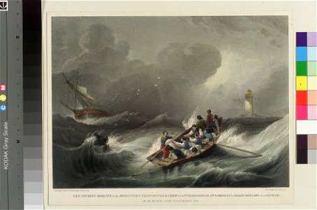 The Heroic rescue of the surviving passengers and crew of the Forfarshire steamboat by Grace Darling and her Father on the morning of the 7th September 1838 RMG PY0199