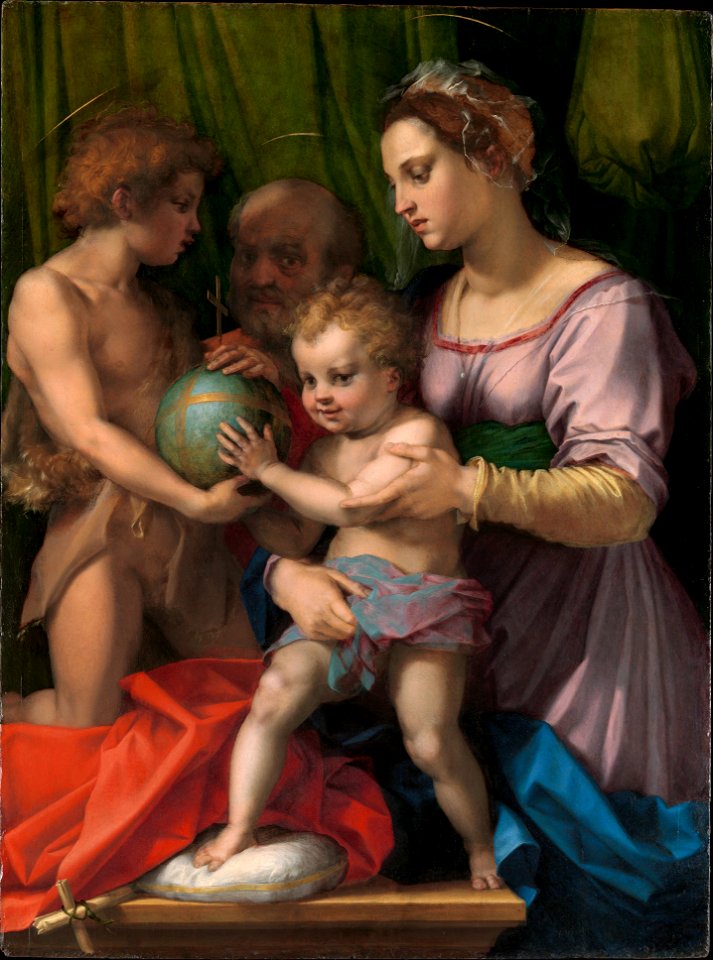 The Holy Family with the Young Saint John the Baptist, by Andrea del Sarto, MET DP295025, edited