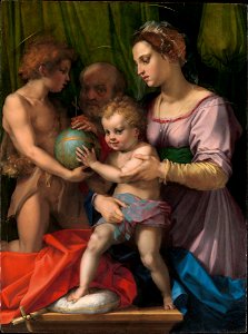 The Holy Family with the Young Saint John the Baptist, by Andrea del Sarto, MET DP295025, edited. Free illustration for personal and commercial use.