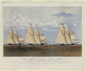 The great ocean yacht race - between the Henrietta, Fleetwing & Vesta - Parsons ; sketched by Charles Parsons from the Yacht Club steamer River Queen. LCCN2012647360