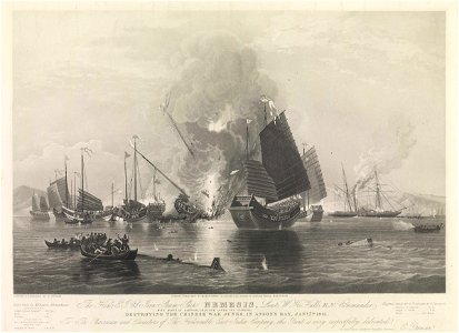 The Hon. E.I. Co. Iron Steam Ship Nemesis, - with boats of Sulphur, Calliope, Larne and Starling, destroying the Chinese War Junks, in Anson's Bay, Jany 7th 1841 (Chuenpee near Canton) RMG PY8192. Free illustration for personal and commercial use.