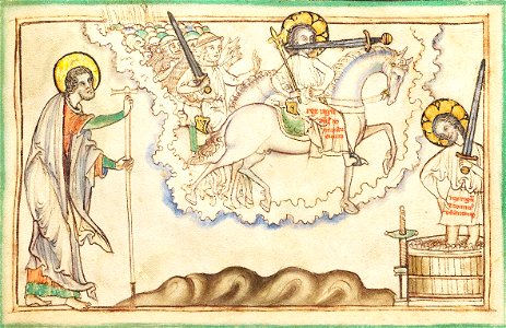 The Horseman Faithful and True, the Army of Heaven on White Horses and the Horseman in the Winepre... - Google Art Project crop