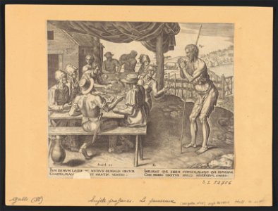 The Idler Chased Away from The Table of Those Who Have Worked 1565 print by Philip Galle, S.I 52756, Prints Department, Royal Library of Belgium