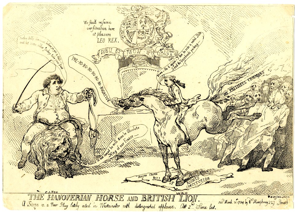 The Hanoverian horse and British lion. (BM 1868,0808.5209)