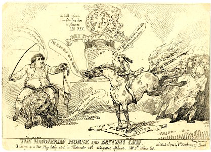 The Hanoverian horse and British lion. (BM 1868,0808.5209)