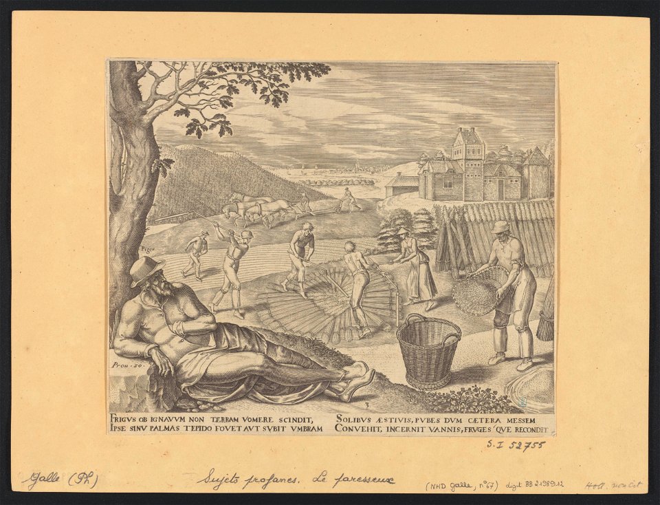 The Idler Refuses to Work During Harvest Time 1565 print by Philip Galle, S.I 52755, Prints Department, Royal Library of Belgium