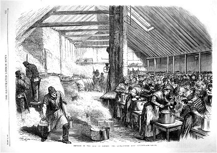 The Illustrated London News - March 9, 1867 - Spitalfields soup kitchen. Free illustration for personal and commercial use.