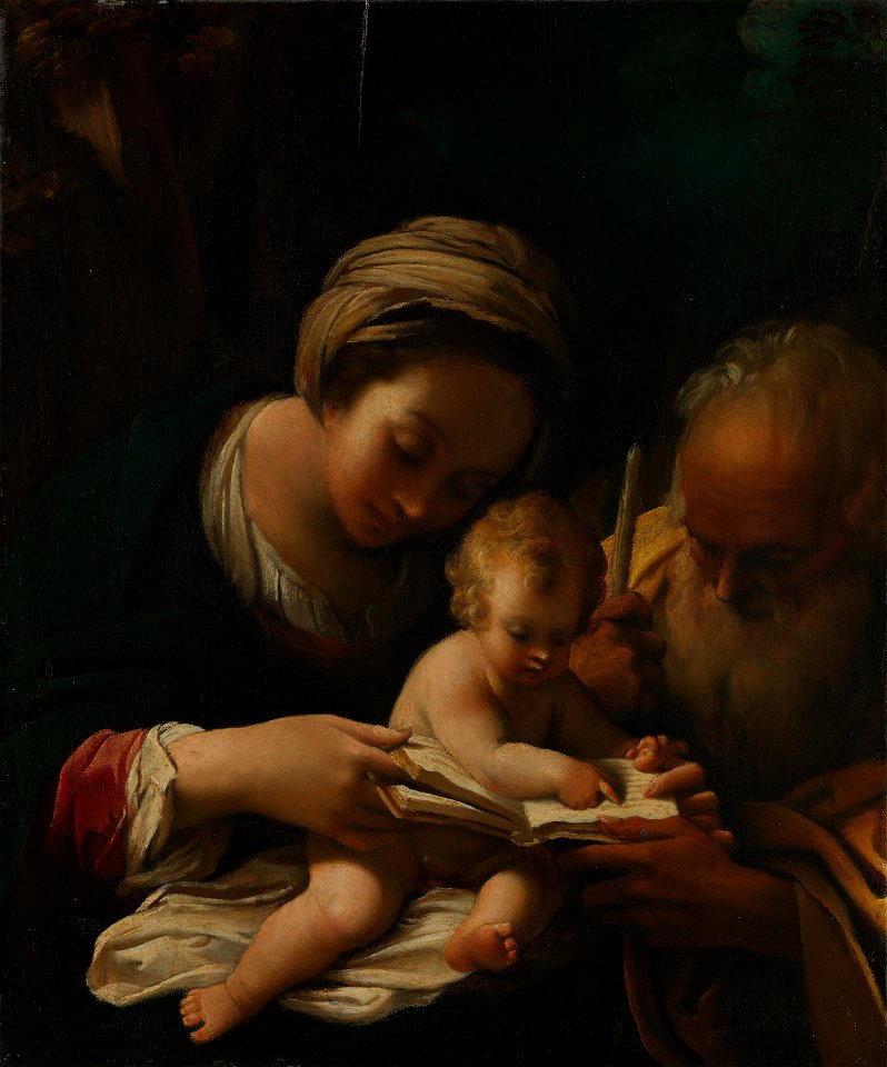 The Holy Family teaching the child to read