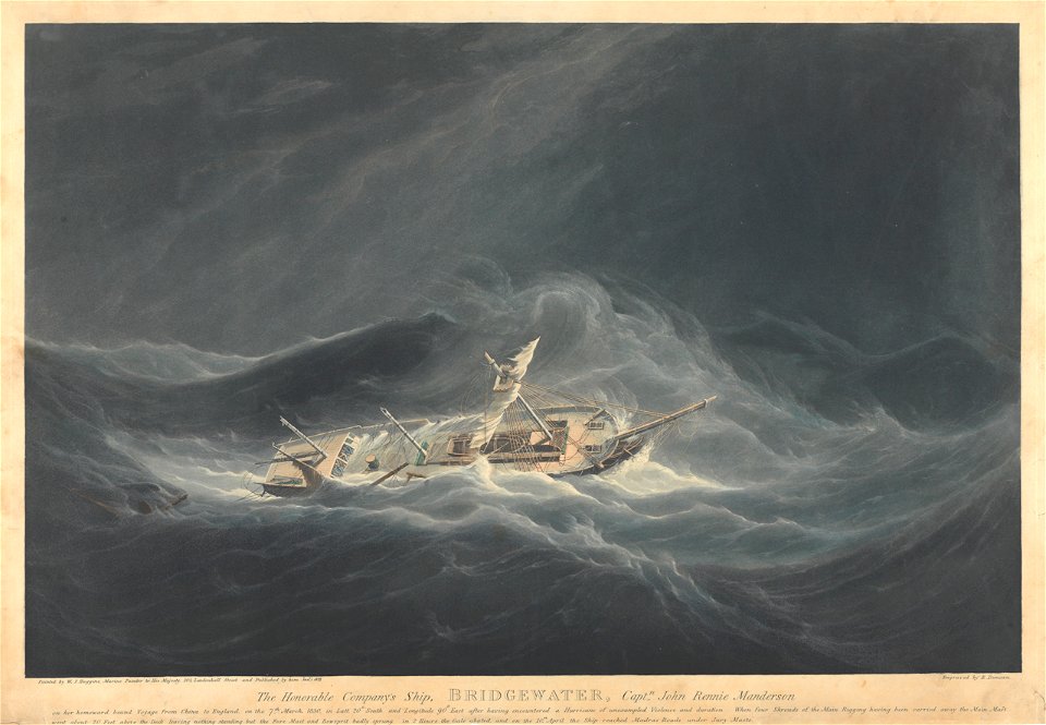 The Honourable Company's Ship Bridgewater - on her homeward bound Voyage from China to England, on the 7th March, 1830 - encountered a Hurricane - in 2 Hours the Gale abated and on the 10th April the ship reached RMG PY8463