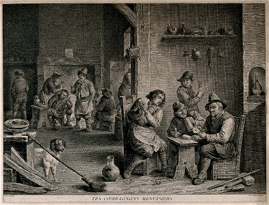 The interior of a dingy smoke den where groups of men smoke, Wellcome V0019046