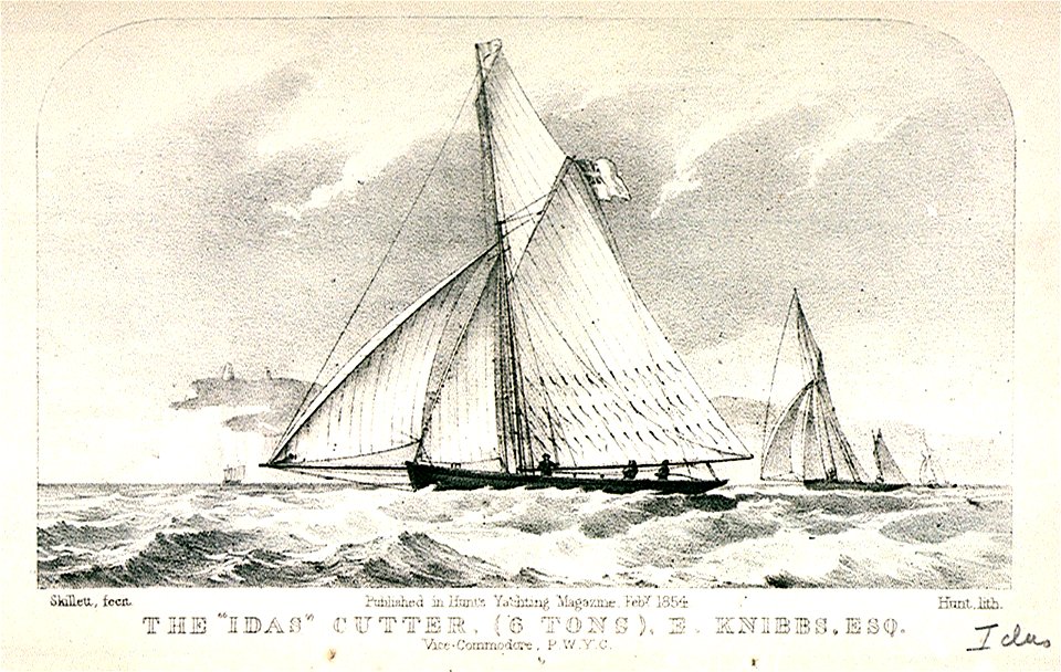 The Idas cutter, (6 Tons), E Knibbs Esq Vice-Commodore, P.W.Y.C. Published in Hunt's Yachting Magazine Feby. 1854 RMG PU6552