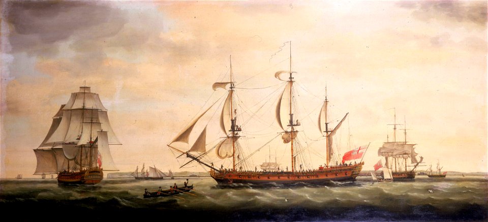The Indiaman 'Royal George' in three positions in the Downs, 1779 RMG BHC4171