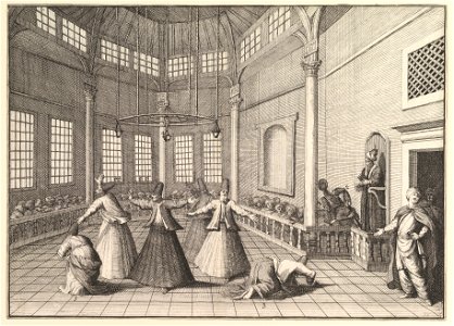 The Inside of a Mosque, the Dervishes Dancing by William Hogarth (La Motraye's Travels, vol. I, pl. 16)