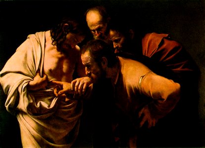 The Incredulity of Saint Thomas by Caravaggio. Free illustration for personal and commercial use.