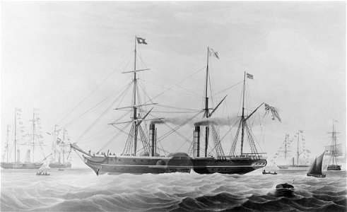 The Hindostan - Peninsular and Oriental Steam Navigation Company - Ship Hindostan - departing from Southampton on the 24th Sept 1842, to open the comprehensive plan of Steam Communication with British India - RMG 0917. Free illustration for personal and commercial use.