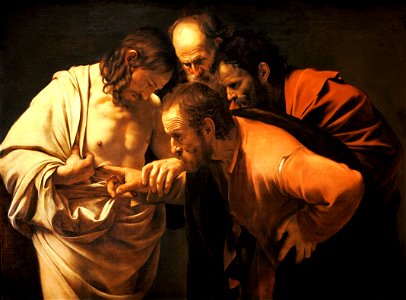 The Incredulity of Saint Thomas-Caravaggio (1601-2). Free illustration for personal and commercial use.