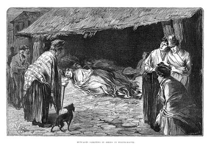 The Illustrated London News - October 13, 1888 - Outcast Sleeping In Sheds In Whitechapel. Free illustration for personal and commercial use.