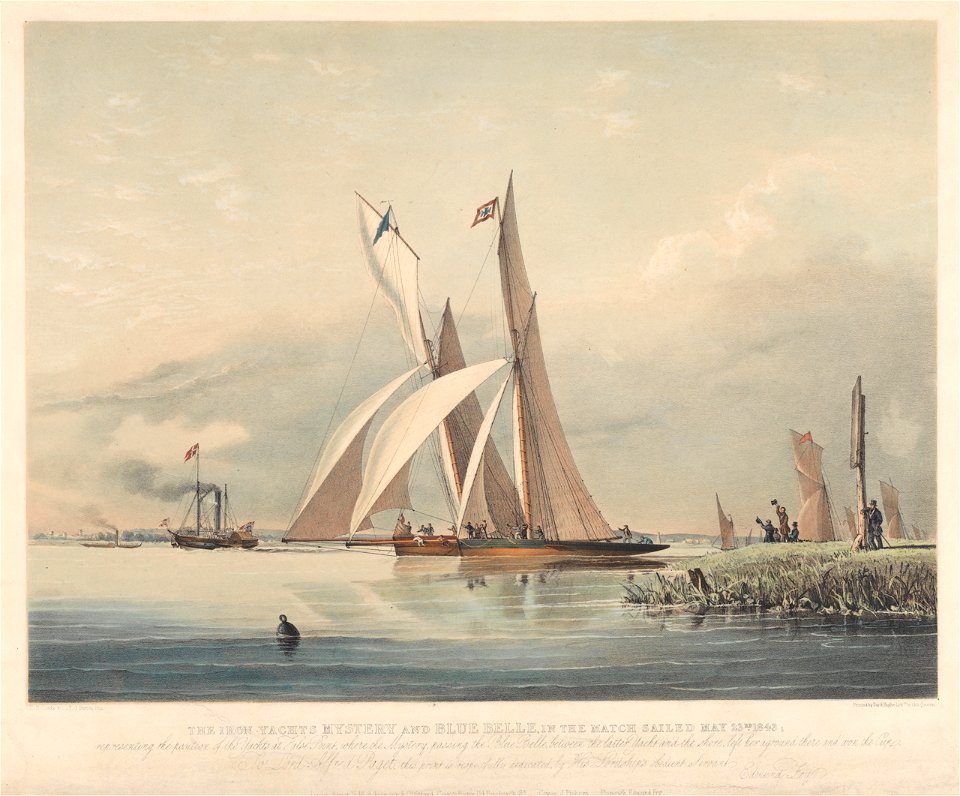The Iron Yachts Mystery and Blue Belle in the match sailed May 23rd 1843 - at False Point where the Mystery - left her (Blue Belle) aground there and won the cup RMG PY8660