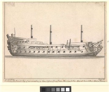 The Invincible French Ship of War mounting 74 Guns, Captured from France, May 3d 1747, by Vice Admiral Anson and Rear Admiral Vernon RMG PW7937