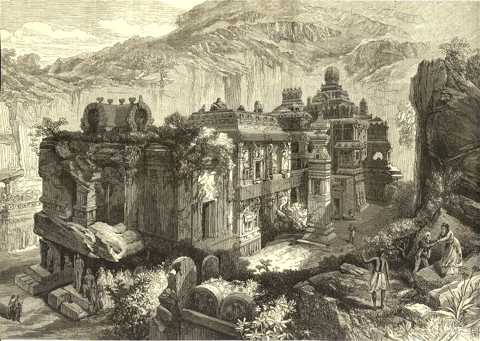 The Kailas, in the cave temples of Ellora, Western India; from a sketch by one of our special artists, from the Illustrated London News
