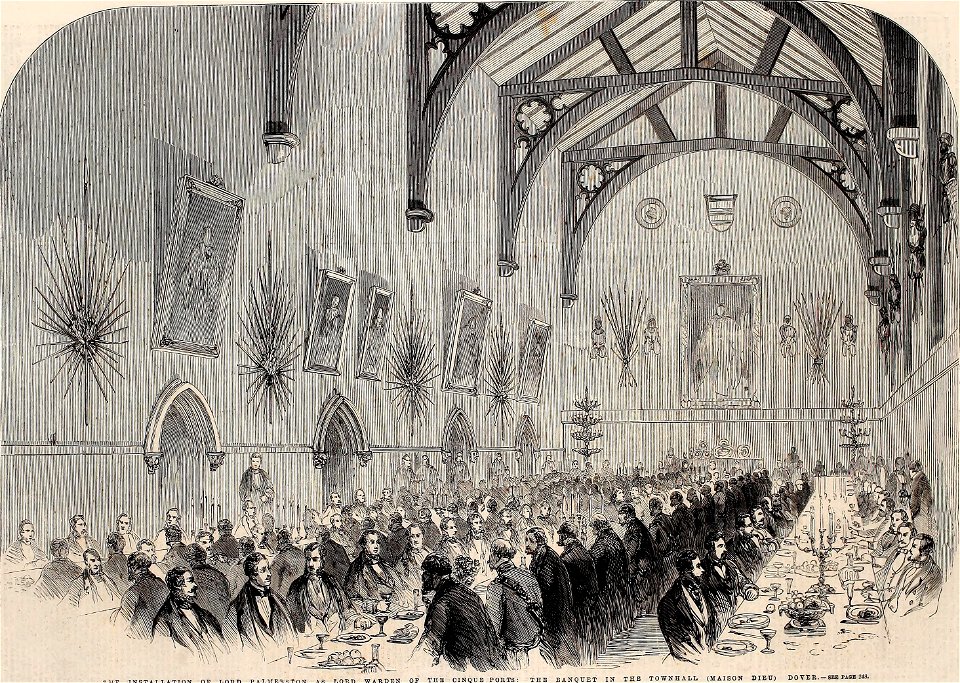 The Installation of Lord Palmerston as Lord Warden of the Cinque Ports, the Banquet in the Townhall (Maison Dieu) Dover - ILN 1861