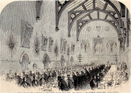 The Installation of Lord Palmerston as Lord Warden of the Cinque Ports, the Banquet in the Townhall (Maison Dieu) Dover - ILN 1861. Free illustration for personal and commercial use.