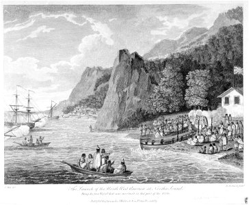 The Launch of the North West America at Nookta Sound Being the first vessel that was ever built in that part of the Globe RMG PU6359