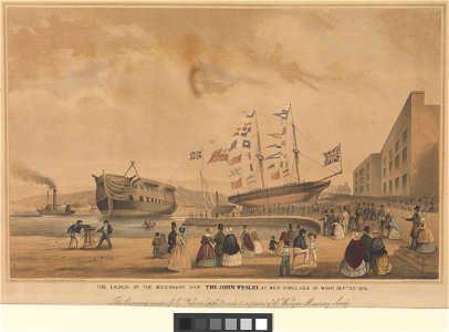 The launch of the Missionary Ship The John Wesley at West Cowes, Isle of Wight, Septr 23rd 1846 RMG PW7736. Free illustration for personal and commercial use.