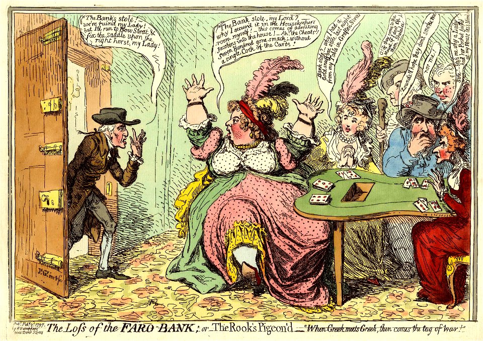 The loss of the faro bank; -or the Rook's Pigeon'd. (BM 1868,0808.6590)