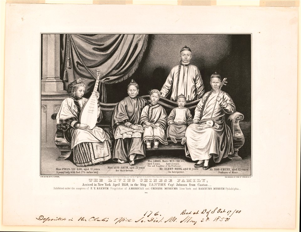 The living Chinese family, arrived in New York April 1850, in the ship Ianthe Capt. Johnson from Canton - lith & pub. by N. Currier, 152 Nassau St. cor. of Spruce N.Y. LCCN2012647441