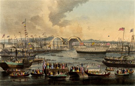 The launch of HMS Trafalgar, 120 guns. At Woolwich June 21st 1841 RMG PW8091. Free illustration for personal and commercial use.