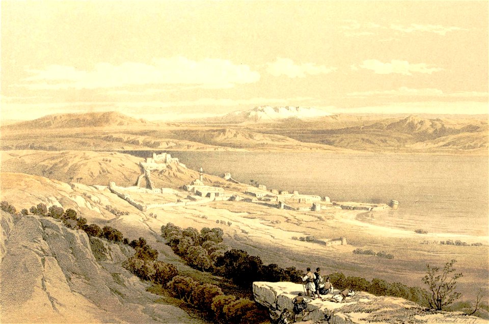 The lake of Tiberias, looking towards Hermon. David Roberts. 1855