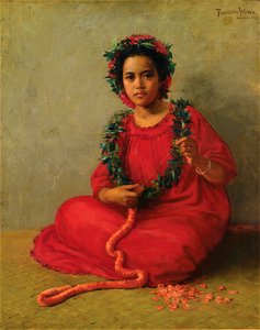 The Lei Maker, oil on canvas painting by Theodore Wores, 1901nf. Free illustration for personal and commercial use.