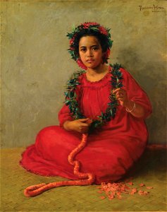 The Lei Maker, oil on canvas painting by Theodore Wores, 1901nf