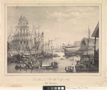 The Launch of H.M. 84 Gun Ship The Thunderer at Woolwich Dockyard 1831 RMG PW8056