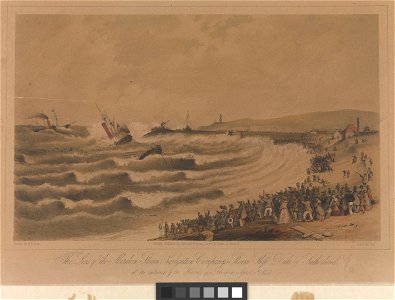 The loss of the Aberdeen Steam Navigation Company's Steam Ship Duke of Sutherland, at the entrance of the Harbour of Aberdeen, April 1st 1853 RMG PY0226