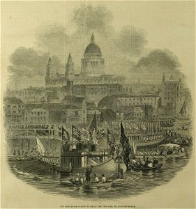The Lord Mayor taking the water at the new pier, Blackfriars Bridge - ILN 1845