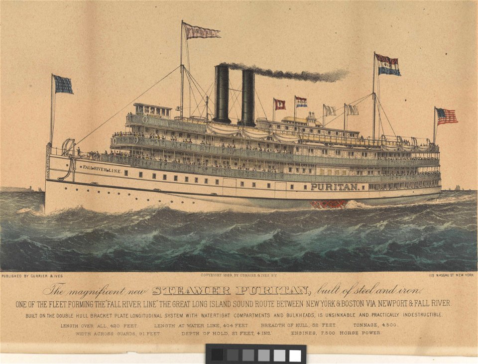 The magnificent new Steamer Puritan built of steel and iron, one of the fleet forming the Fall River Line RMG PY0396
