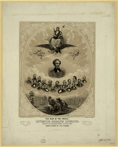 The man of the people! Governor Horatio Seymour. Elected by ten thousand majority, November 1862. Surrounded by his friends - Ferd. Mayer & Co., litho., 96 Fulton St., N.Y. LCCN2004665359