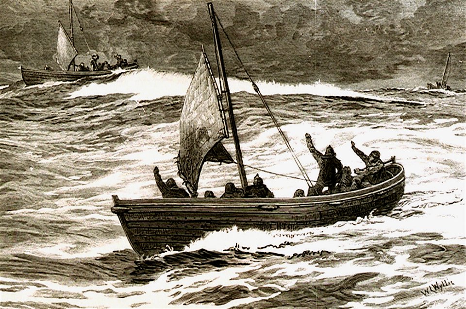 The loss of the Jeannette Separation of the boats during a gale, seven P.M September 12 1881 Illustration from the Graphic Saturday May 20, 1882 RMG PV3891