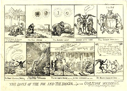 The loves of the fox and the badger, - or the coalition wedding. (BM 1868,0808.5095)
