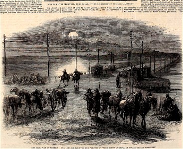 The Long Bridge over the Potomac at Washington, guarded by United States' Artillery - ILN 1861. Free illustration for personal and commercial use.