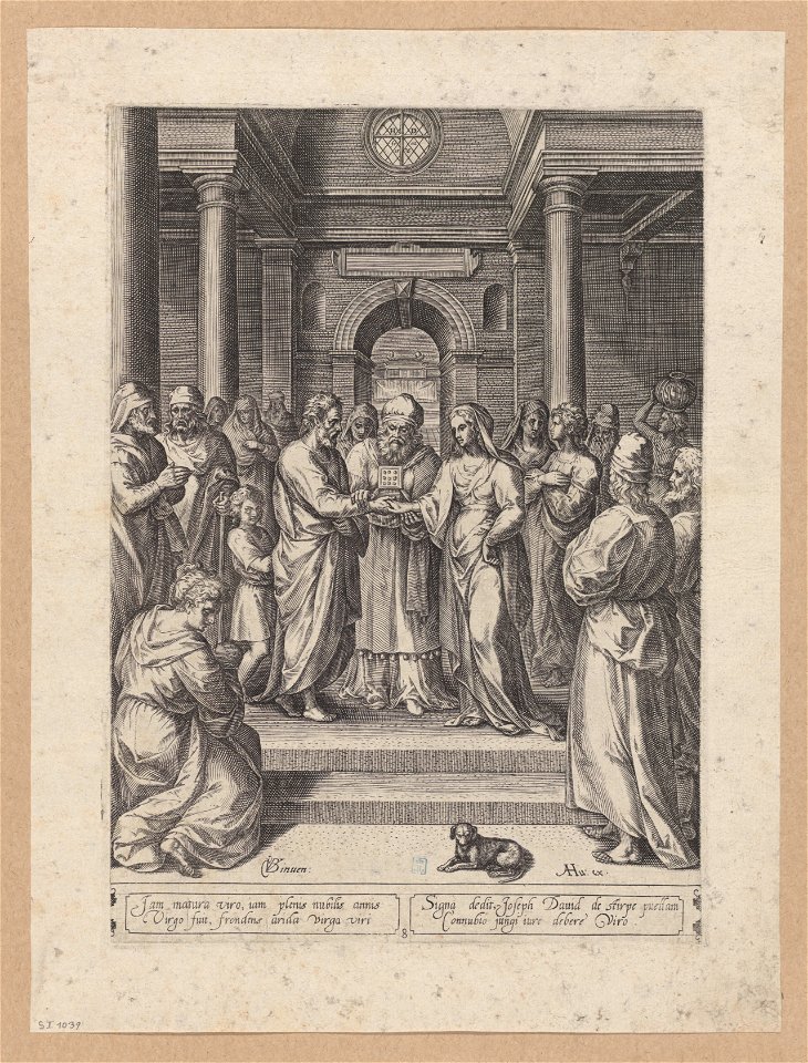 The marriage of the Virgin 1576 print by Chrispijn van den Broeck, S.I 1039, Prints Department, Royal Library of Belgium
