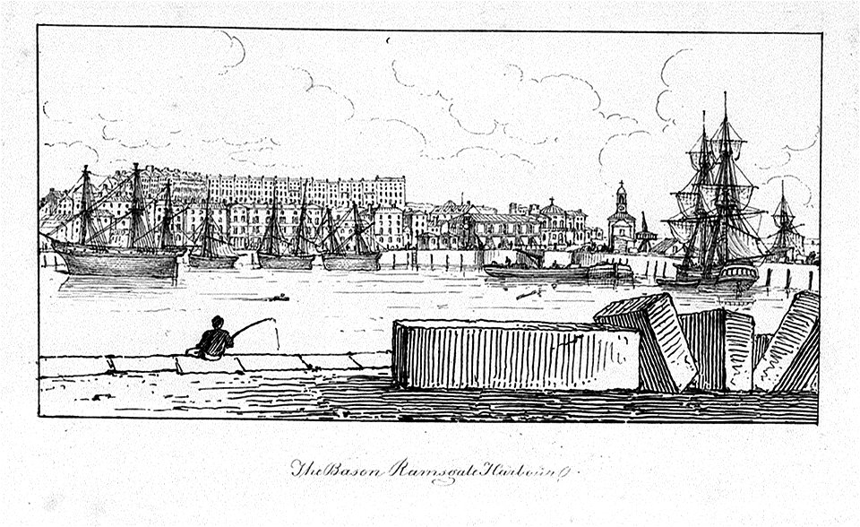 The Marine sketch book by H. Moses 1826. The Bason Ramsgate Harbour RMG PU7927