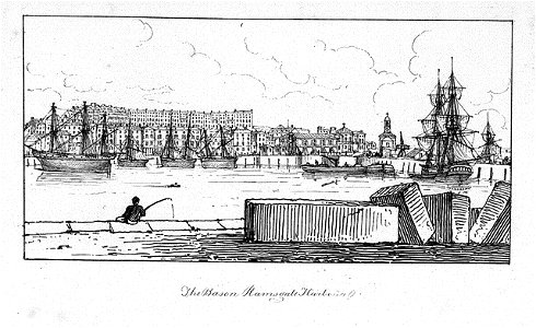 The Marine sketch book by H. Moses 1826. The Bason Ramsgate Harbour RMG PU7927
