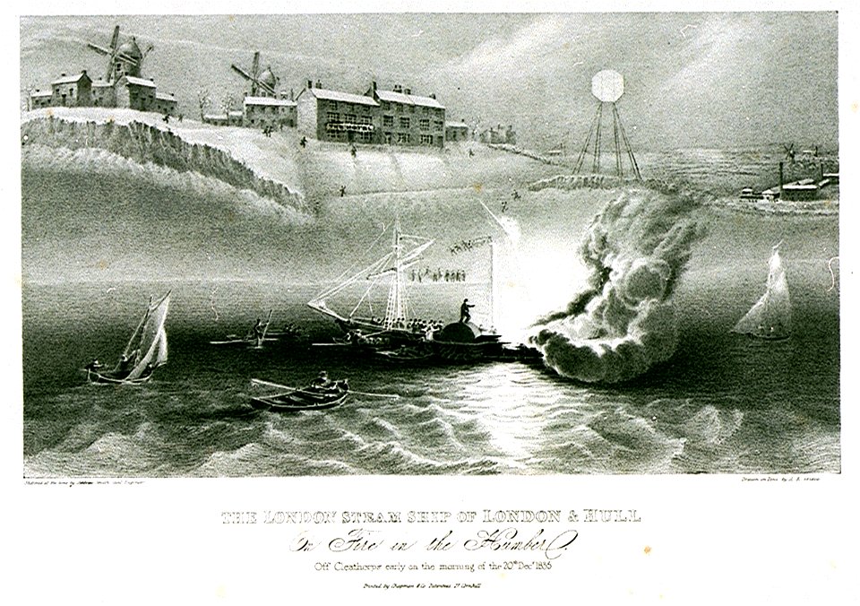 The London Steam Ship of London and Hull on fire in the Humber off Cleathorpes early on the morning of the 20th Decr 1835 RMG PU6681